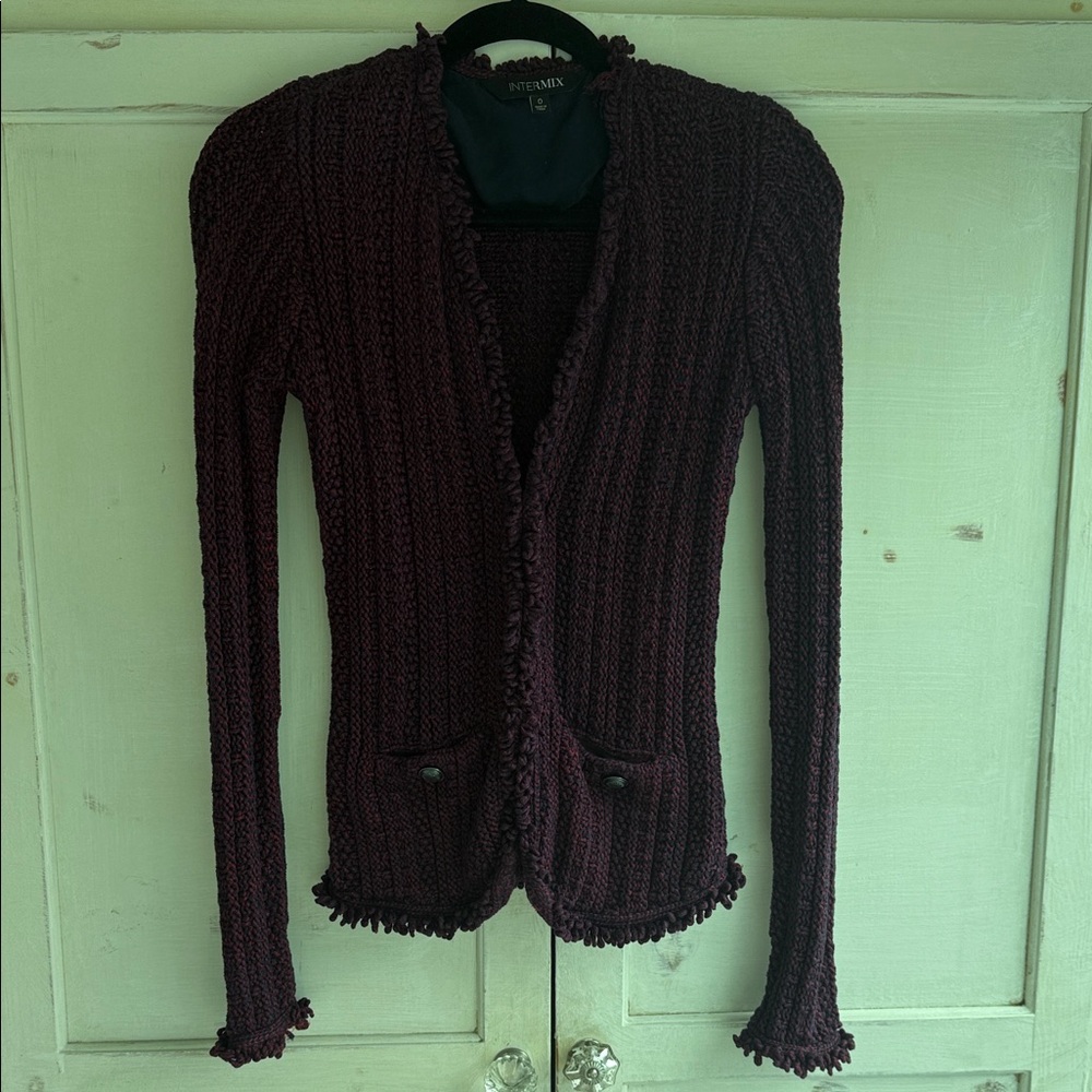 INTERMIX Red and Navy Textured Cardigan 0/xs